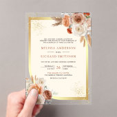 Terracotta Floral Cream Gold Wedding Acryl Uitnodigingen (Insitu (Draagbaar))