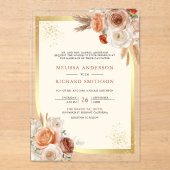 Terracotta Floral Cream Gold Wedding Acryl Uitnodigingen (Voorkant)