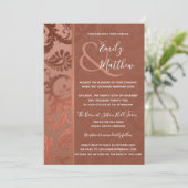 Terracotta Floral Damask Wedding Invitation Kaart (Staand voorkant)