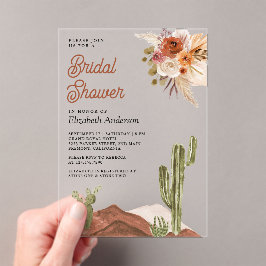 Terracotta Floral Desert Cactus Bridal Shower Acryl Uitnodigingen
