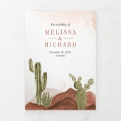 Terracotta Floral Desert Cactus QR Code Bruiloft Drieluik Uitnodiging (Cover)