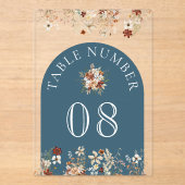 Terracotta Floral Dusty Blue Acrylic Table Number Acryl Uitnodigingen (Voorkant)
