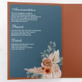 Terracotta Floral Dusty Blue QR Code Wedding Drieluik Uitnodiging (Binnenzijde eerst)