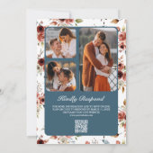 Terracotta Floral Dusty Blue QR Code Wedding Kaart (Achterkant)
