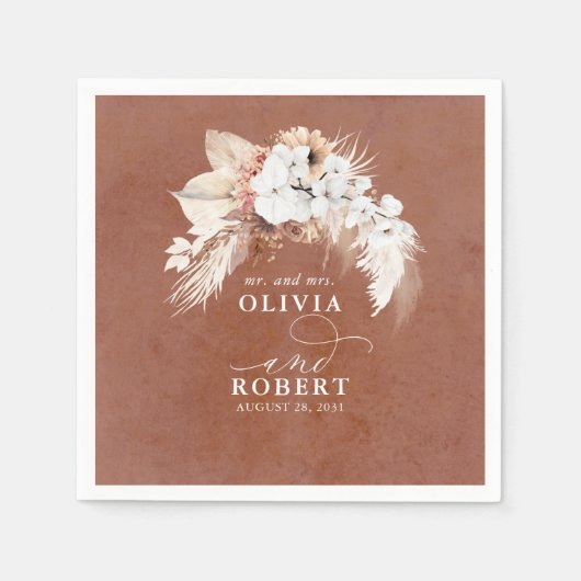 Terracotta Floral Elegant Boho Wedding Servet (Voorkant)