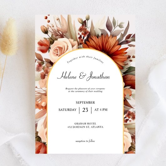 Terracotta Floral Elegant Botanical Wedding Kaart