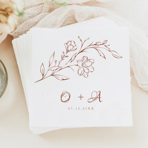 Terracotta Floral Elegant Paar Monogram Bruiloft Servet