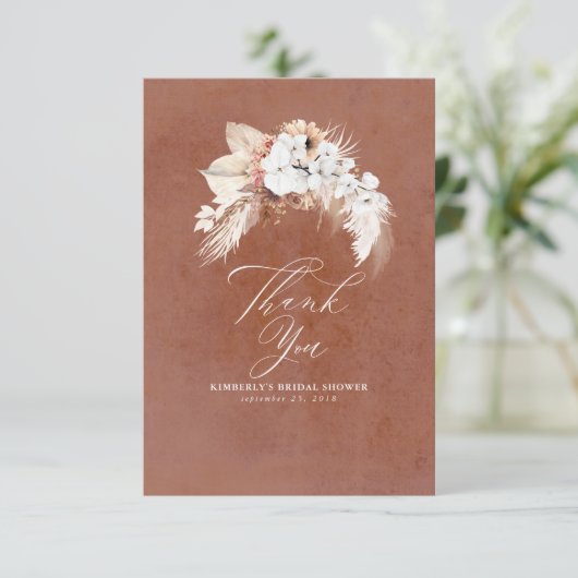 Terracotta Floral Elegant Small Hartelijk dank Bedankkaart (Staand voorkant)