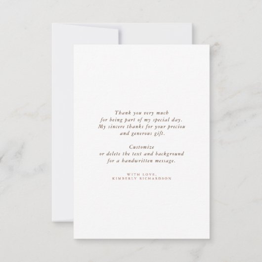 Terracotta Floral Elegant Small Hartelijk dank Bedankkaart (Achterkant)