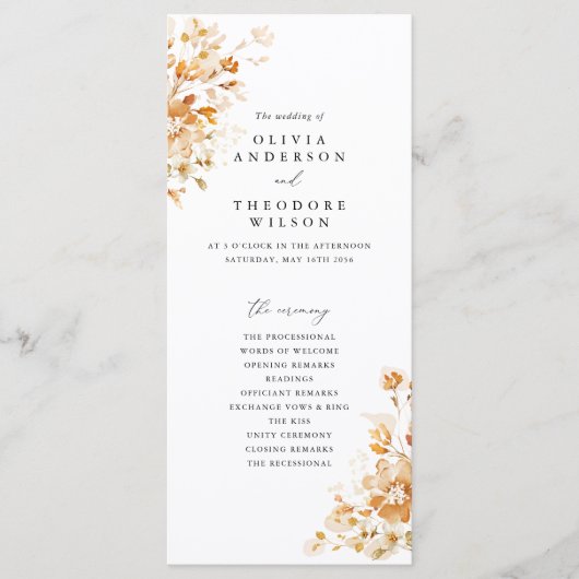 Terracotta Floral Elegant Wedding Ceremony Programmakaart (Voorkant)