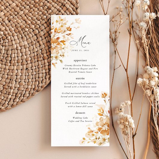 Terracotta Floral Elegant Wedding Reception Dinner Menu