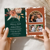 Terracotta Floral Emerald Green QR Code Wedding