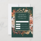 Terracotta Floral Emerald Green Wedding RSVP Kaartje (Voorkant)