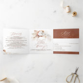 Terracotta Floral Exotic Modern Boho Wedding Drieluik Uitnodiging (Binnen)