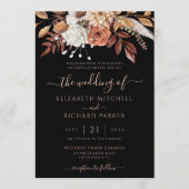 Terracotta Floral Fall Foliage Moody Black Wedding Kaart (Voorkant)