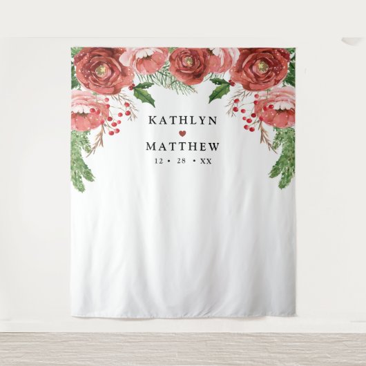 Terracotta Floral Foliage Wedding Photo Booth Wandkleed (Voorkant)