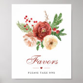 Terracotta Floral Foliage Winter Wedding Favors Poster (Voorkant)