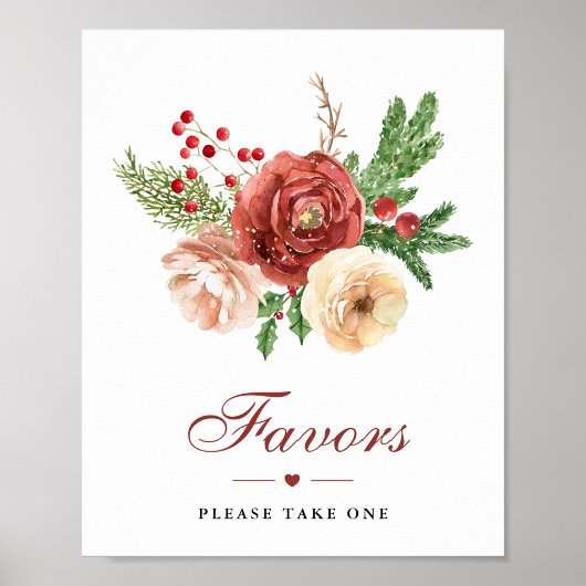 Terracotta Floral Foliage Winter Wedding Favors Poster