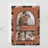 Terracotta Floral Foto QR Code Black Weddenschap Kaart (Achterkant)