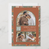 Terracotta Floral Foto QR Code Sage Weddenschap Kaart (Achterkant)