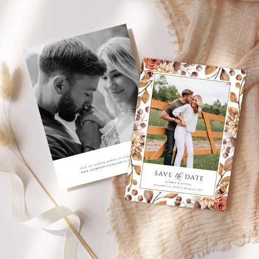 Terracotta Floral Frame 2 Photo Save the Date Kaart