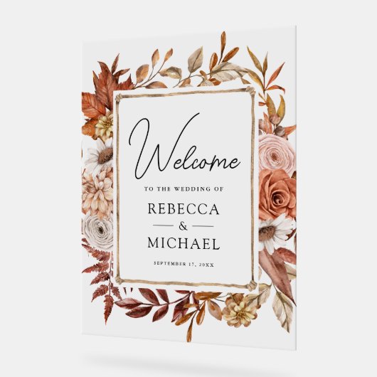 Terracotta Floral Frame Wedding Welcome Acryl Bord (Hoek)
