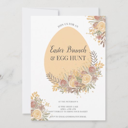 Terracotta floral gold easter brunch egg hunter kaart (Voorkant)