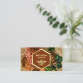Terracotta Floral Gold Foil Honeycomb Honey Bee Visitekaartje (Staand voorkant)