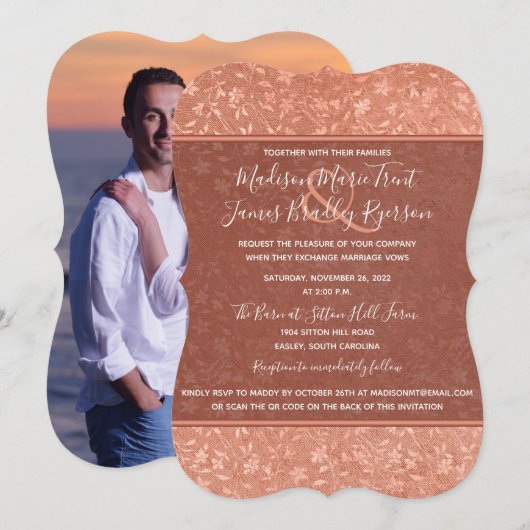 Terracotta Floral, Hearts Vines Wedding Invitation Kaart (Voorkant / Achterkant)