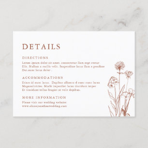 Terracotta Floral Herfst Wildflower Wedding Detail Informatiekaartje