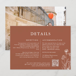 Terracotta Floral Herfst Wildflower Wedding Detail Informatiekaartje