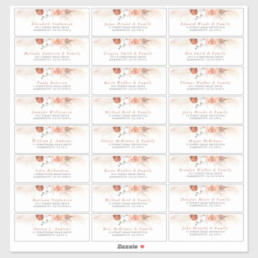 Terracotta Floral Individuele Gast Adresetiketten Sticker (Vel)