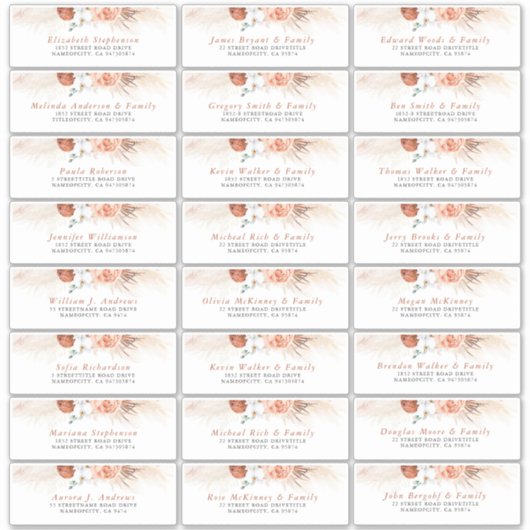 Terracotta Floral Individuele Gast Adresetiketten Sticker (Voorkant)