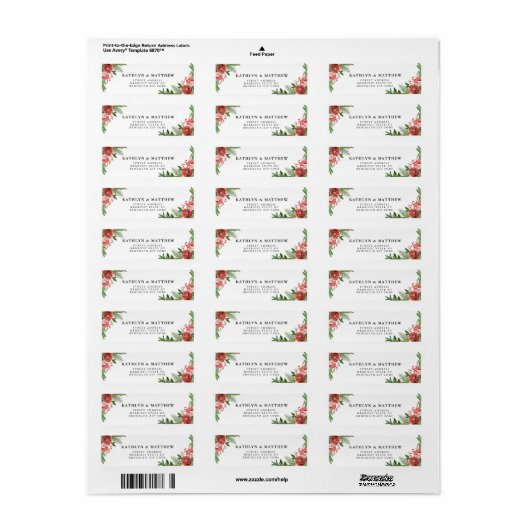 Terracotta Floral kerstbruiloft Return Address Etiket (Full Sheet)