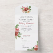 Terracotta Floral kerstfeest winterhuwelijk All In One Uitnodiging (Binnen)