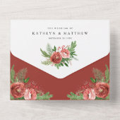 Terracotta Floral kerstfeest winterhuwelijk All In One Uitnodiging (Achterkant)