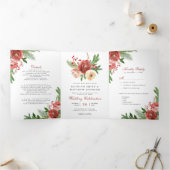Terracotta Floral kerstfeest winterhuwelijk Drieluik Uitnodiging (Binnen)