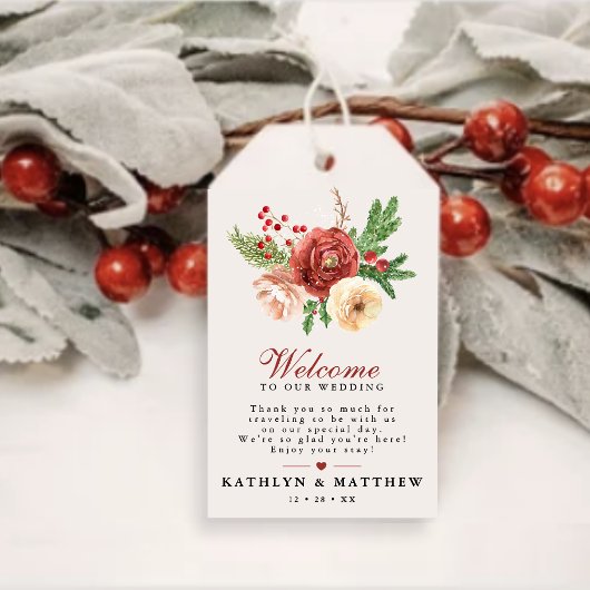 Terracotta Floral Kerstmis Bough Weduwschap Welkom Cadeaulabel