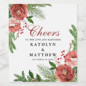 Terracotta Floral Kerstmis Pine Bough Wedding Wijn Etiket (Enkel label)
