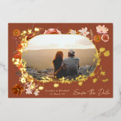 Terracotta Floral Lijst Photo Save the Date Gold Folie Uitnodiging (Voorkant)