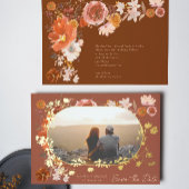 Terracotta Floral Lijst Photo Save the Date Gold Folie Uitnodiging