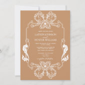  Terracotta Floral Line Art Monogram Weddenschap Kaart (Voorkant)