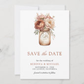 Terracotta Floral Mason Jar foto bruiloft Save The Date (Voorkant)