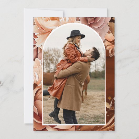 Terracotta Floral Mason Jar foto bruiloft Save The Date (Achterkant)