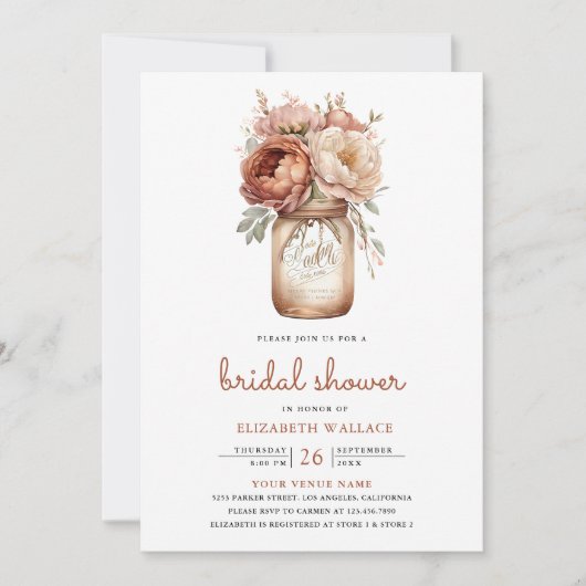 Terracotta Floral Mason Jar Foto Vrijgezellenfeest Kaart (Voorkant)