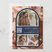 Terracotta Floral Mason Jar Navy QR Code Weddensch Kaart (Achterkant)