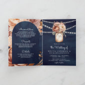 Terracotta Floral Mason Jar Navy QR Code Wedding (Binnen)