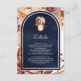 Terracotta Floral Mason Jar Navy Wedding Details Informatiekaartje