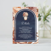 Terracotta Floral Mason Jar Navy Wedding Details Informatiekaartje (Staand voorkant)