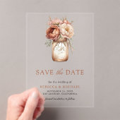 Terracotta Floral Mason Jar Wedding Save the Date Acryl Uitnodigingen (Insitu (Draagbaar))